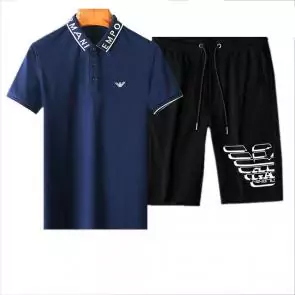 emporio armani manche courte survetement grandes marques  mens shirt and short sets eagle logo bleu